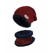 Nevenka 2 in 1 Winter Fleece-Lined Beanie Hat Caps Neck Scarf Set for Women Men Running Ski-Red