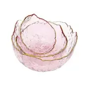 3-Pack Glass Bowls for Kitchen Prep, Nesting Irregular glass bowl (Light Pink)