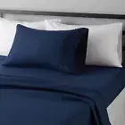 Lightweight Microfiber 3-Piece Bed Sheet Set, Twin Size, Navy Blue, Deep Pockets