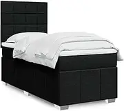 vidaxl King Single Box Spring Bed - Adjustable headboard/Mattress/Topper/Black/Fabric/slats