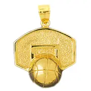 14K Gold Basketball and Backboard Pendant