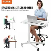 Mobile Standing Desk, 28.5"-44.2" Gas-Spring Height Adjustable Sit-Stand Desk, 360° Swivel Wheels (2 Lockable) Portable Rolling Laptop Table Computer Cart for Home Office School, 44LBS Loading