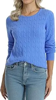 QUALFORT Women's 100% Cotton Crewneck Cable Knit Pullover Sweaters