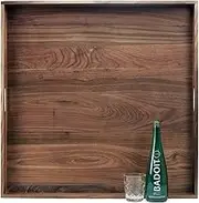 MAGIGO 30 x 30 Inches Extra Large Square Black Walnut Wood Ottoman Tray with Handles, Serve Tea, Coffee Classic 2.5 Feet Wooden Decorative Serving Tray