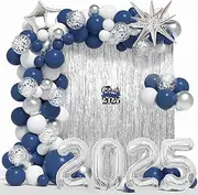 [Janinus] Graduation Balloon Garland Arch Kit - Navy Blue, White & Silver Balloons (5", "12", "18 Inch) - Class of 2024 - Unisex - Durable & Long-Lasting - BALLOON