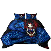Fantasy Blue Serpent Dragon and Fairy Coverlet