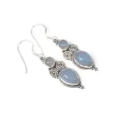 925 Solid Sterling Silver Blue Chalcedony Hook Earring -1.5 inch i827