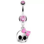 Pink Bowed Skull Navel Jewellery