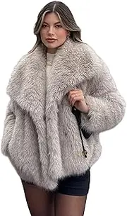 [Shiyifa] Faux Fur Coat for Women Fluffy Faux Fur Jacket Long Sleeve Open Front Cropped Fuzzy Outerwear