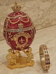 Handmade Lion Fabrege Trinket 4ct Swarovski Diamond 200 Faberge Egg 24k Gold