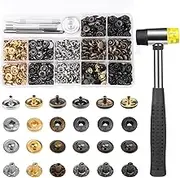 TLKKUE 120 Sets Leather Snap Fasteners Kit, Snap Buttons with Rubber Hammer, 10mm Metal Snap Buttons Press Studs with 4 Setting Tools, 6 Color Leather Snaps for Clothes, Jackets, Jeans Wears, Bags