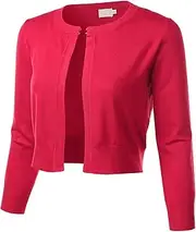 [FLORIA] Women's 3/4 Sleeve Crew Neck Hook Front Open Bolero Knit Cardigan (S-XL)