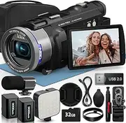 [NBD] 5K Video Camera, 48MP Ultra HD, 16X Zoom, 3.0" 270° Flip Screen, WiFi, Autofocus, Anti-Shake, 180-Min Battery, Includes 32GB SD Card & 2 Batteries, Perfect for Vlogging(Black)