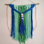 Boho Macrame Yarn Wall Hanging Greens Blues White Tribal OceanSky Home Decor