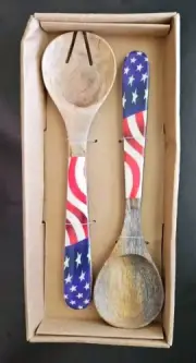 Thirstystone Patriotic Stars/ Stripes Salad Servers, Fork and Spoon Set mangoNEW
