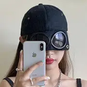 Plain Baseball Cap with Aviator Goggles A1016 - Adjustable - Yellow - One Size
