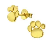 14K Gold Plated Sterling Silver Paw Print Stud Earrings