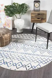 Rug Culture Bone Ivory & Blue Scandi Durable Round Rug