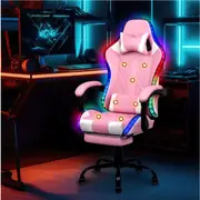 Advwin Gaming Chair RGB LED Massage Ergonomic Office Chair Computer Racing Recliner Seat Pink & White