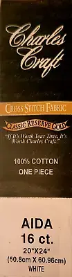 Charles Craft Fabric Classic 1 Piece 100% Aida Cotton 16 Count 20x24" WHITE