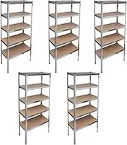 'vidaXL 5pcs Storage Rack Set - Versatile, Corrosion-Resistant Steel and MDF Racks - Adjustable Orientation, 875 kg Capacity per Unit - Brown
