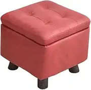 Cube Folding Ottoman, Pouffe Storage Box Lounge Seat Footstools with Hinge Top & Bottom Feet, Square Storage Ottoman Footrest Stool for Home Living Room Bedroom, 30 x 30 x 30CM (Pink)