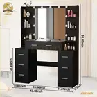 Black Dressing Table With Makeup Mirror &11 LED Bulbs Storage Drawer Vanity Desk