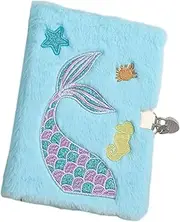 DIYEAH Plush Mermaid Notebook with Lock Cute Lockable Diary for Students Soft Plush Cover Smooth for School Aesthetic Daily Note Taking present