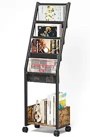 Homeiju Vinyl Record Storage, Record Holder with 4 Tier Vinyl Holder Display Shelf Holds Up to 100 Records, Movable Vinyl Storage Organizer Rack, Record Cabinet for Magazines, Books, CDs
