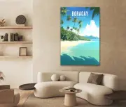 Boracay beach with palm trees Canvas Unframed or Poster Print Wall Art