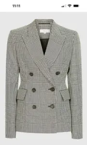 NWT REISS Tyler Monochrome Check Houndstooth Double Breasted Blazer Size 8 US