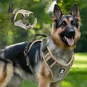 Checkzed Dog Harness for Large Dogs, Adjustable dog Vest Style Pet Leash with Padded Handle, Reflective Strips for Large Dogs – Ideal Dog Walking Vest and Pet Outdoor Safety Gear (L, Khaki)
