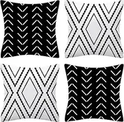 Drmstow Set of 4 Pillow Covers 18x18 Inches Black and White Boho Throw Pillow Covers Modern Geometric Pattern Decorative Cushion Pillowcases for Home Decor Couch Bedroom Sofa Chair Car