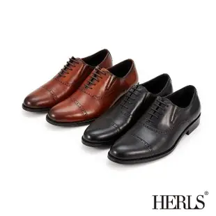 【HERLS】男鞋系列-全真皮橫飾沖孔紳士牛津鞋(棕色)
