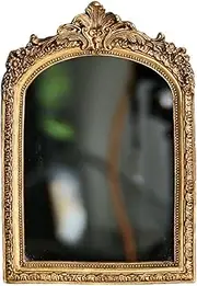 TenFuju 10” x 7” Small Gold Vintage Wall Mirror, Antique Gold Resin Baroque Mirror, Decorative Hanging & Tabletop Mirror