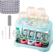 DIJIAMEIYA Baby Bottle Drying Rack:Space Saving Standing Drying Rack for Baby Bottles and Pump Part Cleaning,be Equipped with Bottle Brush (Quiet Blue)