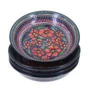 Blue Rose Polish Pottery Jungle Flower 4 Piece Large Salad Bowl Set