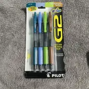 4 Pilot G2 Premium Gel Roller Pens Light Blue, Brown, Lime Green, Turquoise