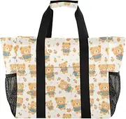 [sanluoli] Tote Collapsable Large Beach Bag Sandproof Canvas Canvas Laundry Bag, Yellow Retro Bears, 1 size