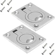 Yakamoz 2pcs Flush Ring Pull Handles Stainless Steel Boat Hatch Latch Cabinet Flush Mount Lifting Ring Pull Handle with 8pcs Mount Screws