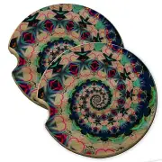 Tie Dye Wonderland Wood Car Coaster Gift Set fit Car & Truck Cup Holder