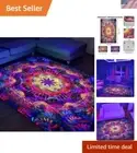 Trippy Mandala Area Rug Black Light,Large UV Reactive Glow in The Dark Boho N...