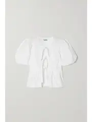 [GANNI] GANNI - Tie-front Organic Cotton-poplin Peplum Blouse - White - EU 36 EU 36 White