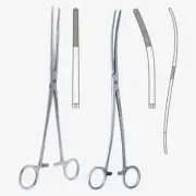 6 BOZEMAN Sponge Forceps, 10.5", Double Curved, Serrated Jaws, Premium