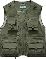 [Huraoerrrr] Fishing Vest for Men Breathable Fly Fishing Vest Fast Drying Trout Fishing Vest Multi Pocket Sleeveless V-Neck Zipper Closure Casual Vest for Outdoor Hiking Fishing Photography