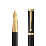Parker Ingenuity Black Lacquer Gold Trim Fountain Pen Fine Nib