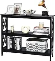 Giantex Industrial 3-Tier Console Table, Rustic Sofa Side Table with Storage Shelf, X-Design Bookshelf Narrow Accent Table for Entryway Hallway Living Room (Model 2, Black)