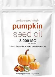 Pumpkin Seed Oil Capsules - Pumpkin Seed Oil with Saw Palmetto for Hair Growth, Cold Pressed, Rich in Fatty Acids Promotes Healthy, Scalp Young Skin - 300 Softgels (1) (1pcs)