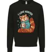 Red Panda Bear I Love Winter Kids Sweatshirt Jumper