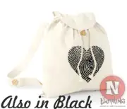 Fingerprint heart backpack holiday school college organic cotton day bag